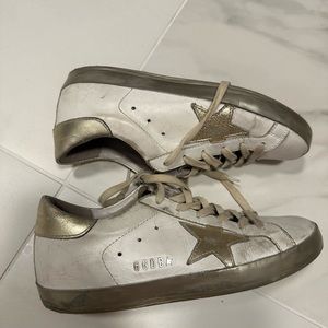 Golden Goose gold size 8 gold and white sneakers
